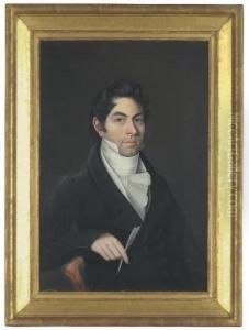 Portrait Of A Man In A Black Coat Holding A Quill