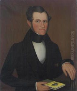 Portrait Of A Handsome Gentleman Holding A Yellow Book "agriculture" by Ammi Phillips
