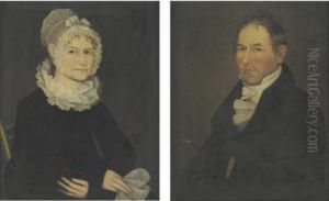 Lady In An Eyelet Lace Cap And 
Eyelet Handkerchief, Gentleman In Frilled White Stock: A Pair Of 
Portraits by Ammi Phillips