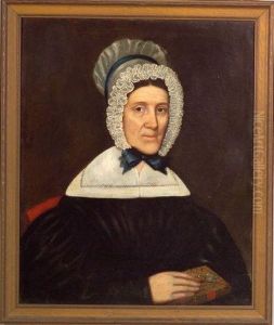 Portrait Of A Woman Wearing A Bonnet And Holding A Book Andspectacles. by Ammi Phillips