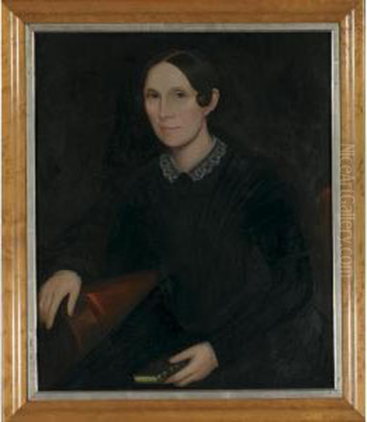 Portrait Of A Blue-eyed Lady In Black Dress With White Eyelet Collar - view 1