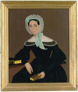 Portrait Of A Young Woman In A White Eyelet Bonnet by Ammi Phillips
