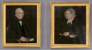 A Grey-haired Gentleman And A Lady, Each Holding A Bible: A Pair Of Portraits by Ammi Phillips