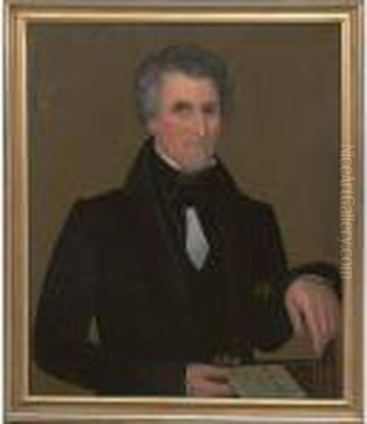 A Portrait Of A Grey-haired
Gentleman Posed In A Federal Side Chair, Holding A Pamphlet Entitled
"agriculture - view 1