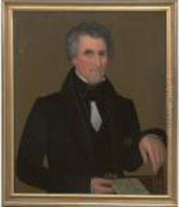 A Portrait Of A Grey-haired 
Gentleman Posed In A Federal Side Chair, Holding A Pamphlet Entitled 
"agriculture by Ammi Phillips