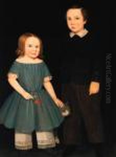 A Double Portrait Of Two Children And Their Cat - view 1