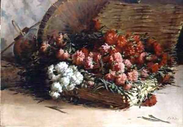 Still life of carnations in a basket - view 1