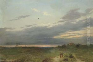 Figures On A Track In A Landscape At Dusk