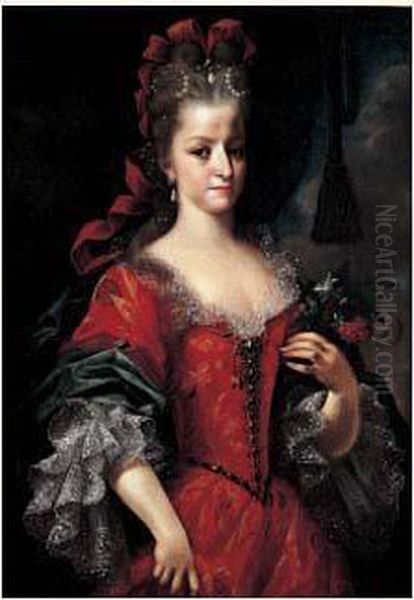 Portrait De Jeune Femme A La Robe Rouge - view 1
