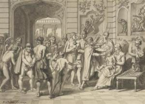 La Presentation Du Fils De L'inca En Train De Se Faire Couper Les Cheveux by Bernard Picart