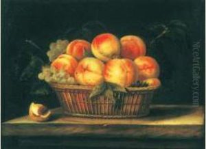 Panier De Peches Et De Raisins, Sur Un Entablement by Jean Picart
