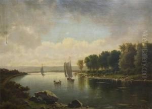 River Landscape With Yachts And Sloop