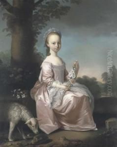 Portrait Of Margaret Smith, Of 
Cotescue, Full-length, Seated, In Apink Dress With White Lace Apron, 
Holding A Garland Of Flowers, Ina Landscape With A Sheep by Henry Pickering