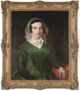 Portrait Of Jane Turner Nee 
Stubbins, Half-length, In A Green Dress, And Lace Bonnet With Flowers