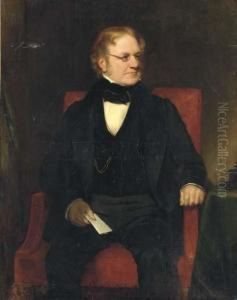 Portrait Of Thomas Richter, 
Three-quarter-length, Seated In A Blacksuit, With A Paper In His Right 
Hand