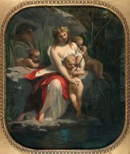 Nimf Met Putti Aan De Waterkant
