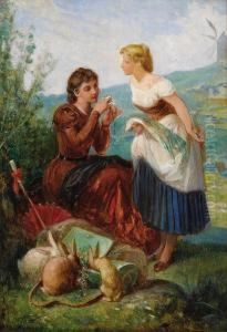 Confidences Champetre Entre Amies (secrets Between Friends In The Countryside) by Henri Pierre Picou