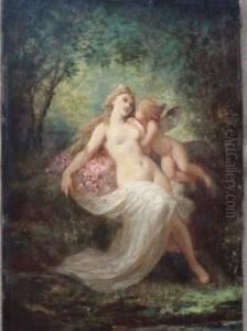 Jeune Femme Et Amour. by Henri Pierre Picou