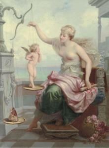 Weighing Cupid Against A Butterfly by Henri Pierre Picou