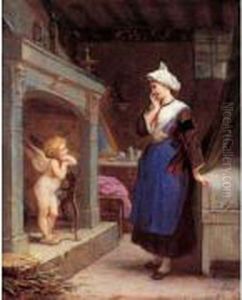 Jeune Bretonne Et Amour. by Henri Pierre Picou
