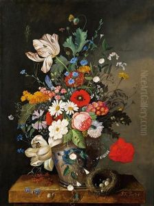 Blumenstillleben Mit Vogelnest by Frans Xaver Pieler