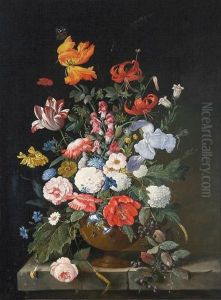 Blumenstilleben, Vase Mit Tulpen, Lilien, Iris, Rosen Etc. by Frans Xaver Pieler