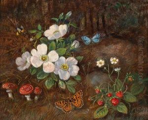 Stillleben Mit Alpenblumen Und Fliegenpilzen
