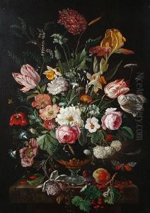 Still Life Of Mixed Flowers In A Vase by Frans Xaver Pieler