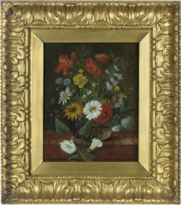 Summer Flowers In A Glass Vase On A Marble Ledge by Frans Xaver Pieler