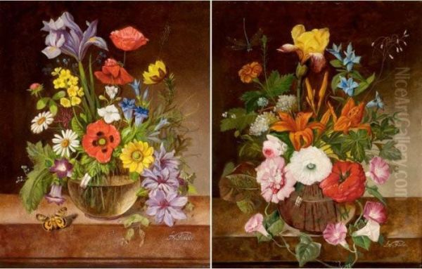 Still Life With Dragonfly And Flowers; Still Life With Moth And Flowers - view 1