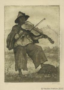 Cygan [w Tle Zamek W Niedzicy] by Jozef Pieniazek