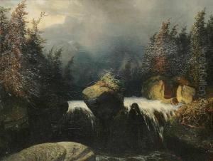 A Mountain Landscape With A Waterfall