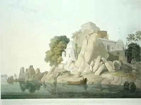 SW View of the Fakeers Rock in the River Ganges near Sultaungunge by Thomas & William Daniell