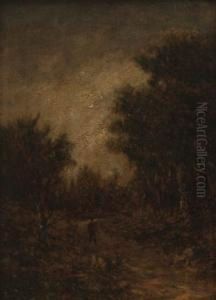 Wooded Landscape With A Wanderer by August Bedrich Piepenhagen