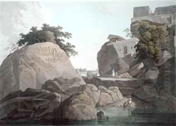South East View of the Fakeers Rock on the River Ganges near Sultaungunge - view 1