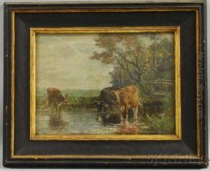 Cows Watering. by Charles Franklin Pierce