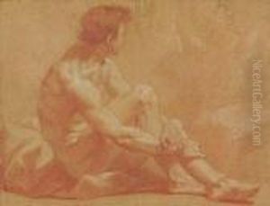 A Seated Male Nude Looking To The Right by Jean-Baptiste-Marie Pierre