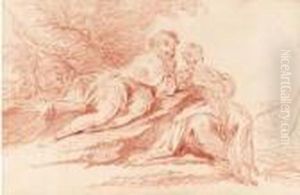 An Amorous Couple Seated Under A Tree