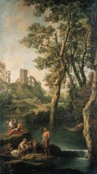 A River Landscape With A Peasant Family, A Man In A Boat,fisherfolk And Travellers - view 1
