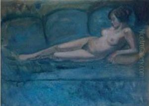 Femme Nue Au Sofa Bleu by Fernand Piet