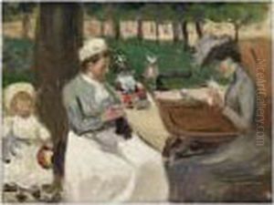 Mere, Nounou Et Enfant Au Jardin