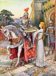 Sir Lancelot Gives his Shield into Elaines Keeping