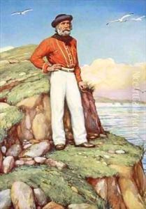Giuseppe Garibaldi on a cliff ledge on the island of Caprera gazing out towards Italy by Arthur A. Dixon