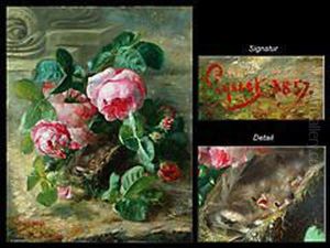 Vogel Im Nest Zwischen Rosen by Rodolphe Piguet