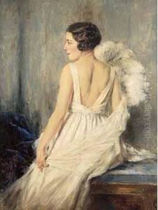 < Elegante A L'eventail >. by Rodolphe Piguet