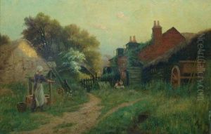 Drawing Water In The Early Morning From A Well In The Farmyard