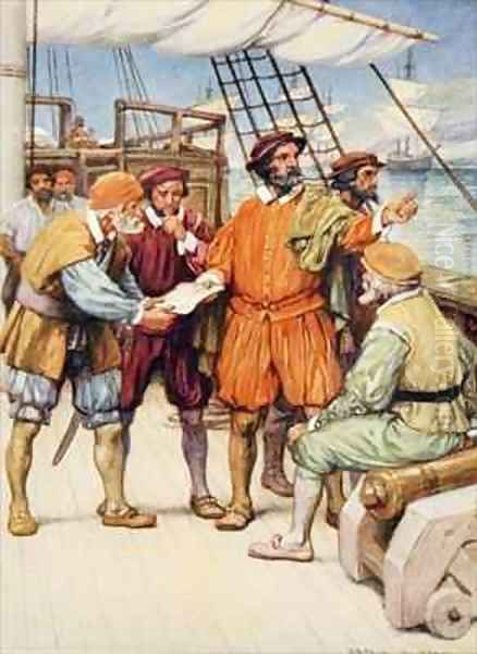 Magellan consults with his navigators - view 1