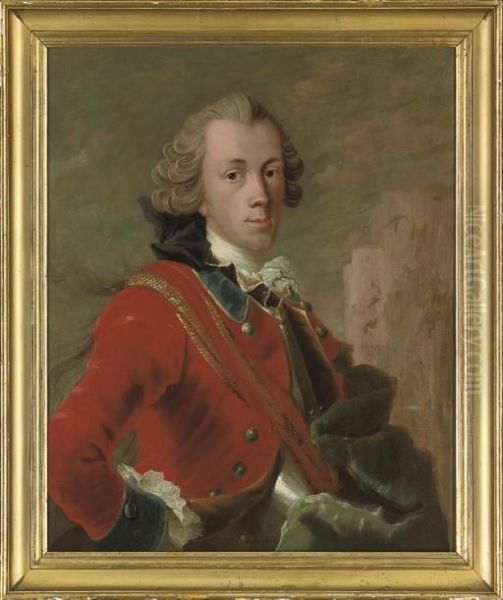 Portrait Of A Danish Cavalry 
Officer, Quarter-length, In A Red Coat, White Shirt With Lace Trim And A
 Cuirass - view 1