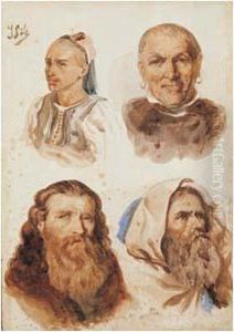 Quatre Etudes De Tetes D'hommes by Isidore Alexandre Augustin Pils