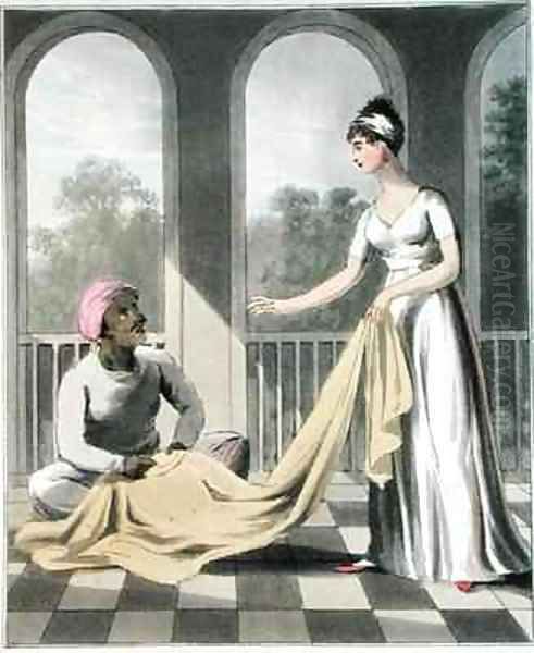 A European Lady giving instructions to her Durzee - view 1
